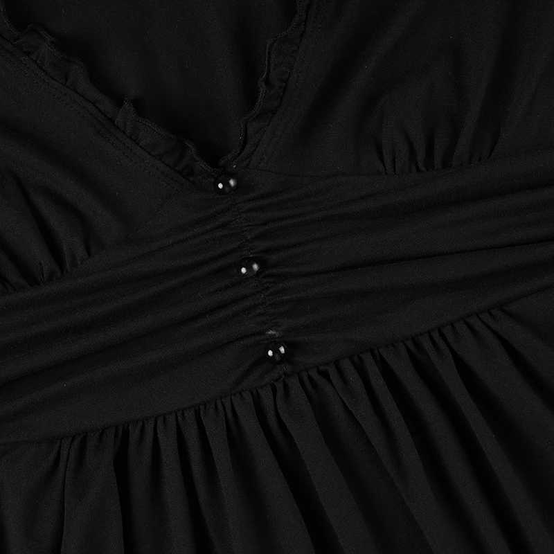 SUCHCUTE Vintage Y2K Damen Langarm-Oberteil mit tiefem V-Ausschnitt, geraffter Taille, Knopfleiste, lässiges All-Match-Outfit, Grunge Fairycore – Detail 7