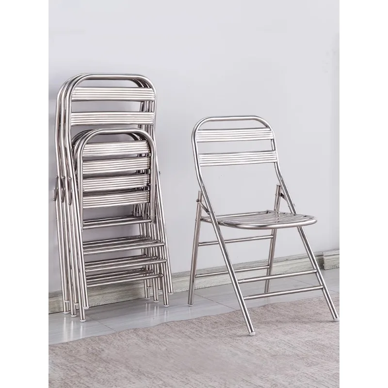 304 stainless steel foldable chair stool thickened outdoor back chair portable metal household wrought iron industrial wind