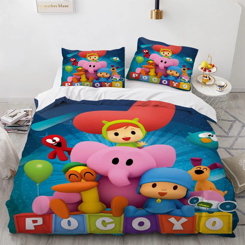 3D Print P-POCOYOS Kawaii Cartoon Bedding Set,Duvet Cover Bed Set Quilt Cover Pillowcase,King Queen Twin Size Boys Girls Adults