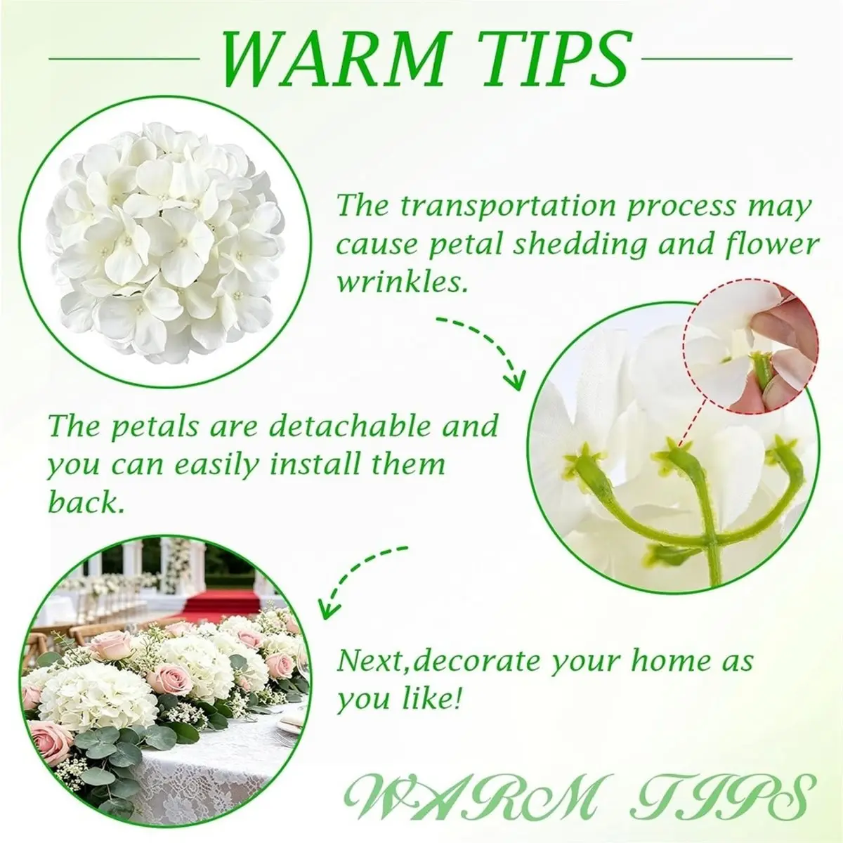 1set White Hydrangea Artificial Flowers, Simulated Flower Heads, Suitable for Wedding Center Decorations, Party Decor