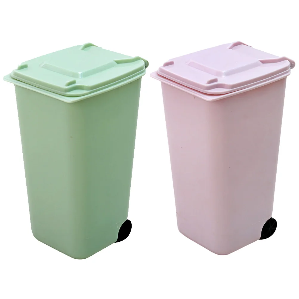 

2Pcs Mini Trash Bin Desktop Pink Small Garbage Can with Lid Compact Trash Container Pen Holder for Office Bedroom Kitchen