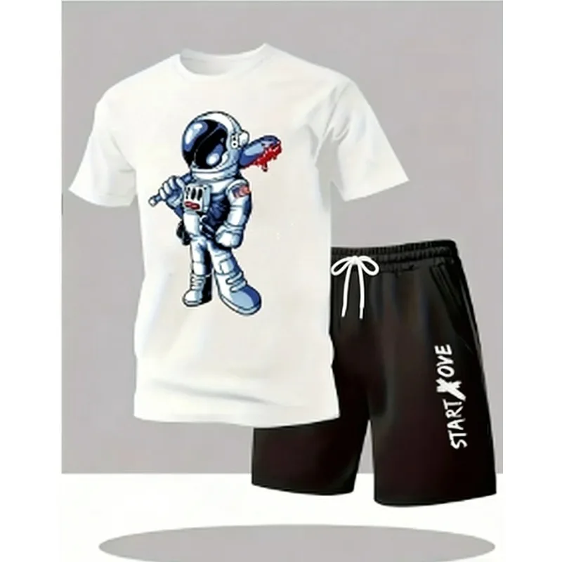 

Summer men's casual short-sleeved T-shirt and shorts sports outfit - comfortable printed lightweight quick-drying set