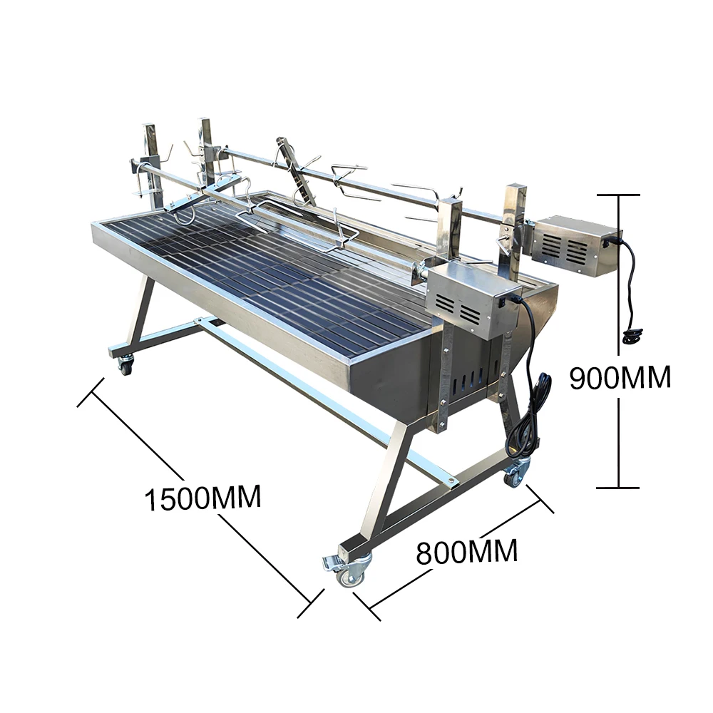 Dual Fuel Double Roast Position Spit Braai Gas Charcoal Double Lamb Hog Spit Rotisserie Roaster Grills Outdoor BBQ