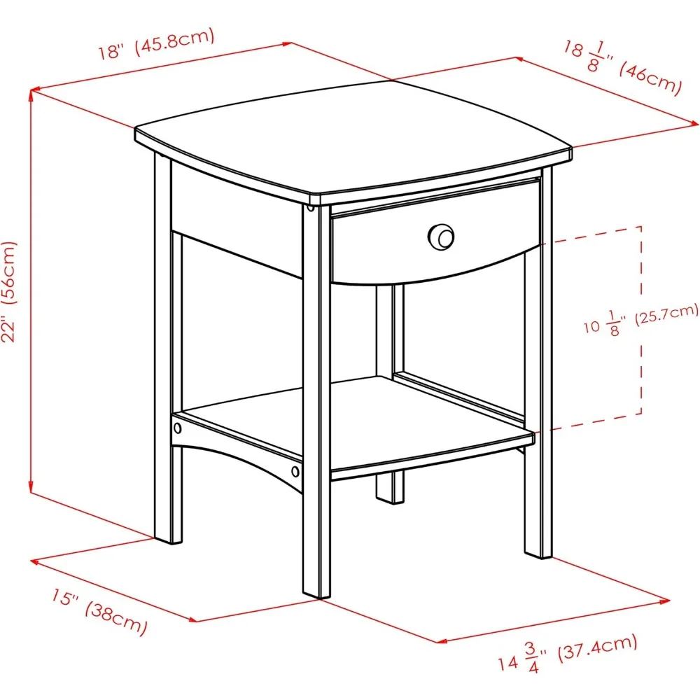 White Accent Table with Drawer and Shelf, Curved Design for Home Decor, Easy Assembly