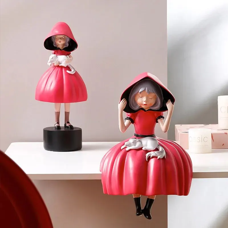 Nordic ins little red riding hood girl ornaments living room bedroom desktop figurines home decoration accessories