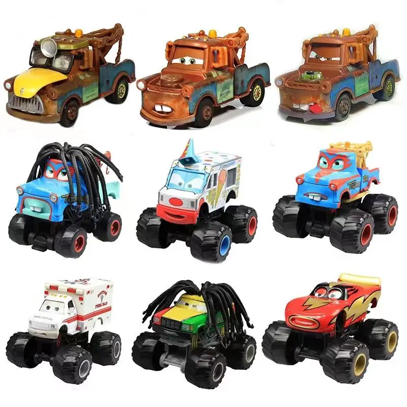 Disney Pixar Cars 2 3 Wrestler Mater High legged Lightning McQueen Racing Series Metal Alloy Vehicle Kid Collection Toys