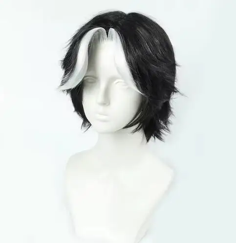 Husk Cosplay Wig Short Black White Mixed Wigs for Men Halloween Costume Role Play Heat Resistant Synthetic Hair + Wig Cap