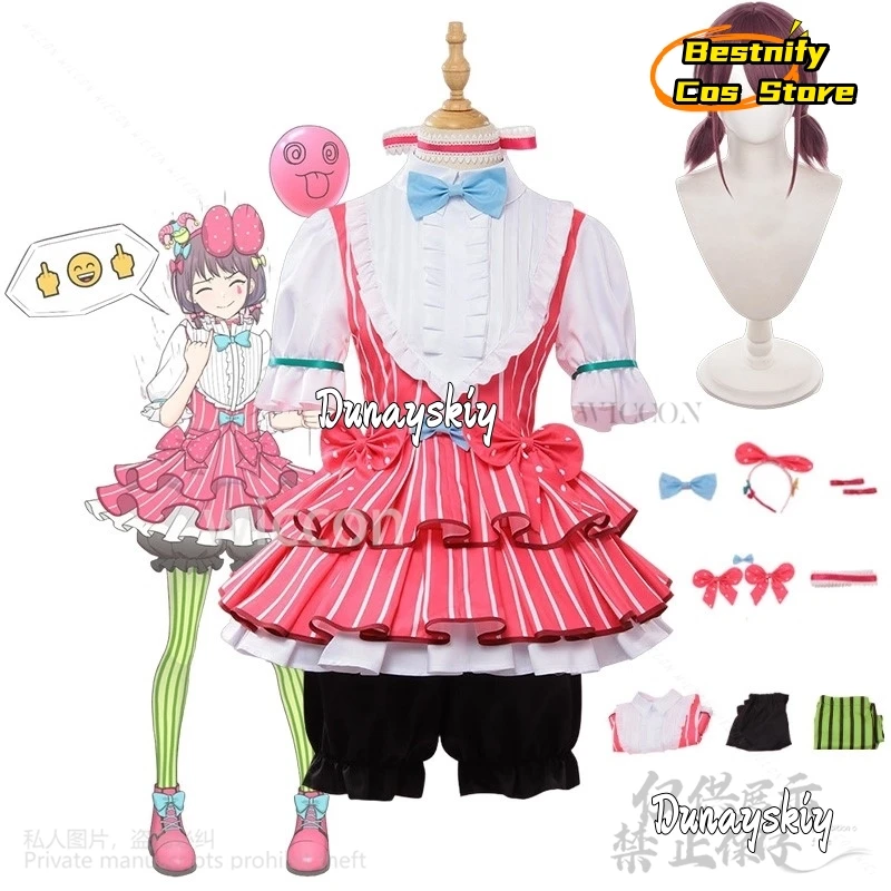 CosplayAnime الفتيات الفرقة صرخة تأثيري نينا Iseri زي الوردي لوليتا تنورة فستان الأميرة شعر مستعار امرأة مثير Kawaii كرنفال البدلة Cust