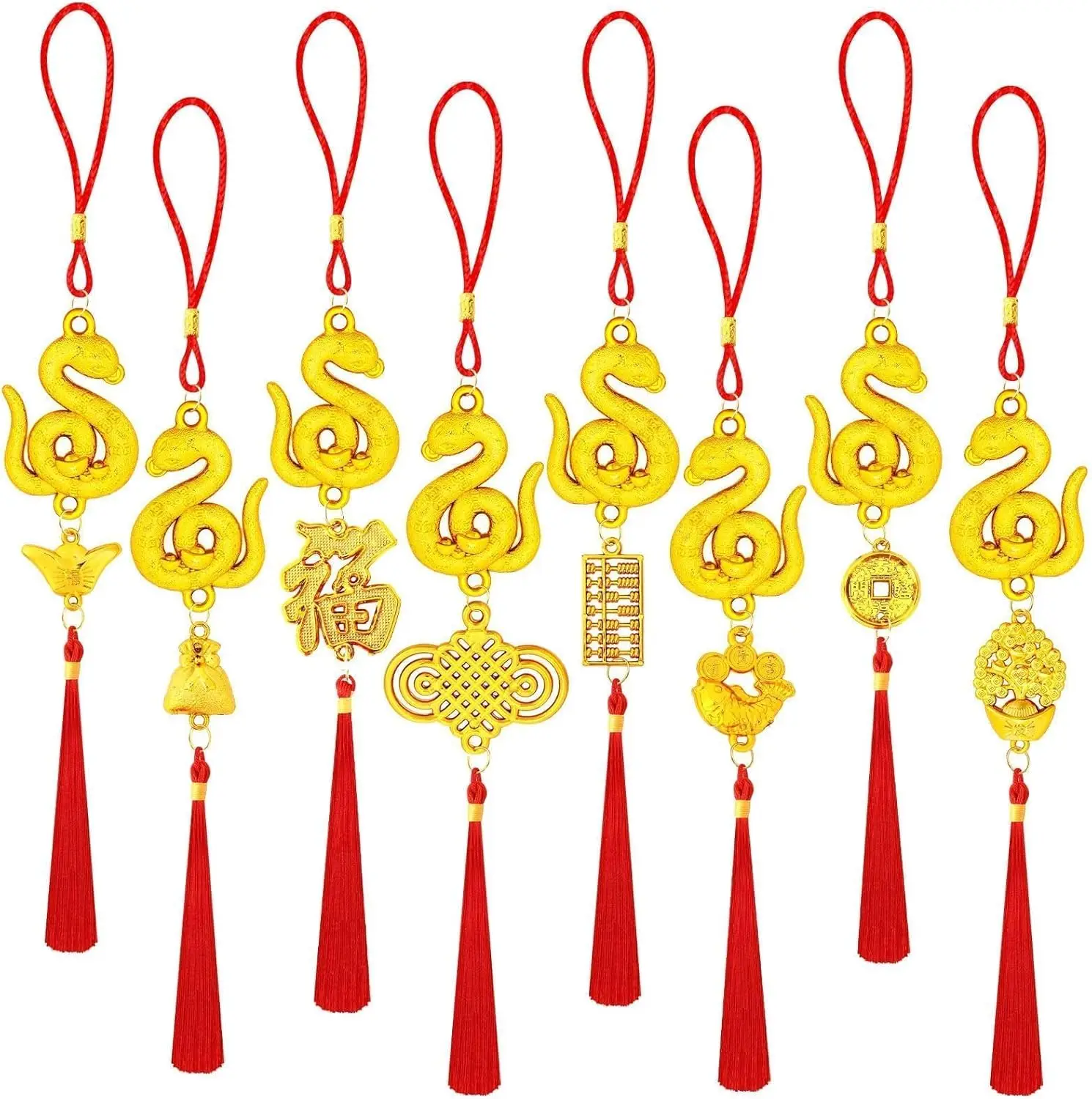 

8Pcs Chinese New Year Decorations 2025 Year of Snake Lucky Charm Feng Shui Tassel Hanging Pendants Ornaments Health Lucky Decor