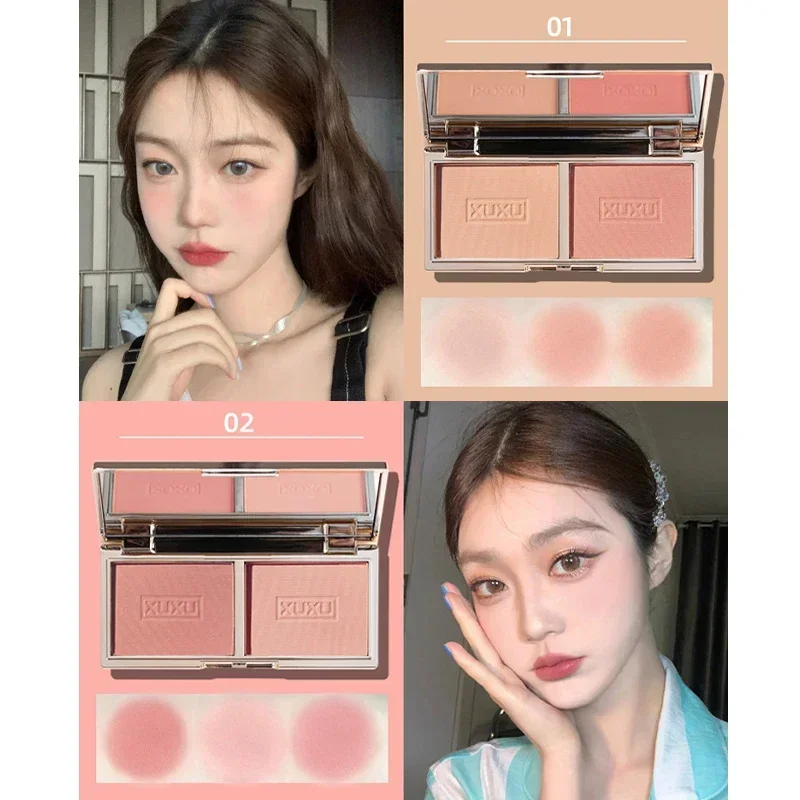 2 สี Blush Palette ที่มีคุณภาพสูง Glitter Matte Peach Face Mineral Pigment Nude Cheek Blusher Powder แต่งหน้า Contour Shadow