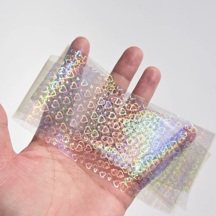 투명 레이저 하트 네일 포일 홀로 하트 빔 포일 페이퍼, 네일 아트 장식 도구, 핫 스탬핑 전송 포일 스티커, 100cm