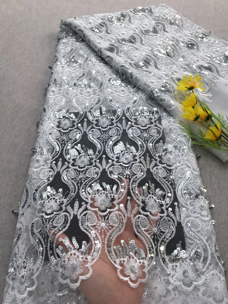 Kalume African Tulle Lace Fabric Sewing Nigerian French Tulle Lace Fabric Sequins High Quality For Party Wedding Dress A2722