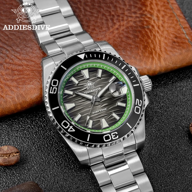 

ADDIESDIVE часы для мужчин AD2514 BGW9 супер светящийся календарный дисплей reloj hombre нержавеющая сталь 316L 20 бар водонепроницаемые кварцевые