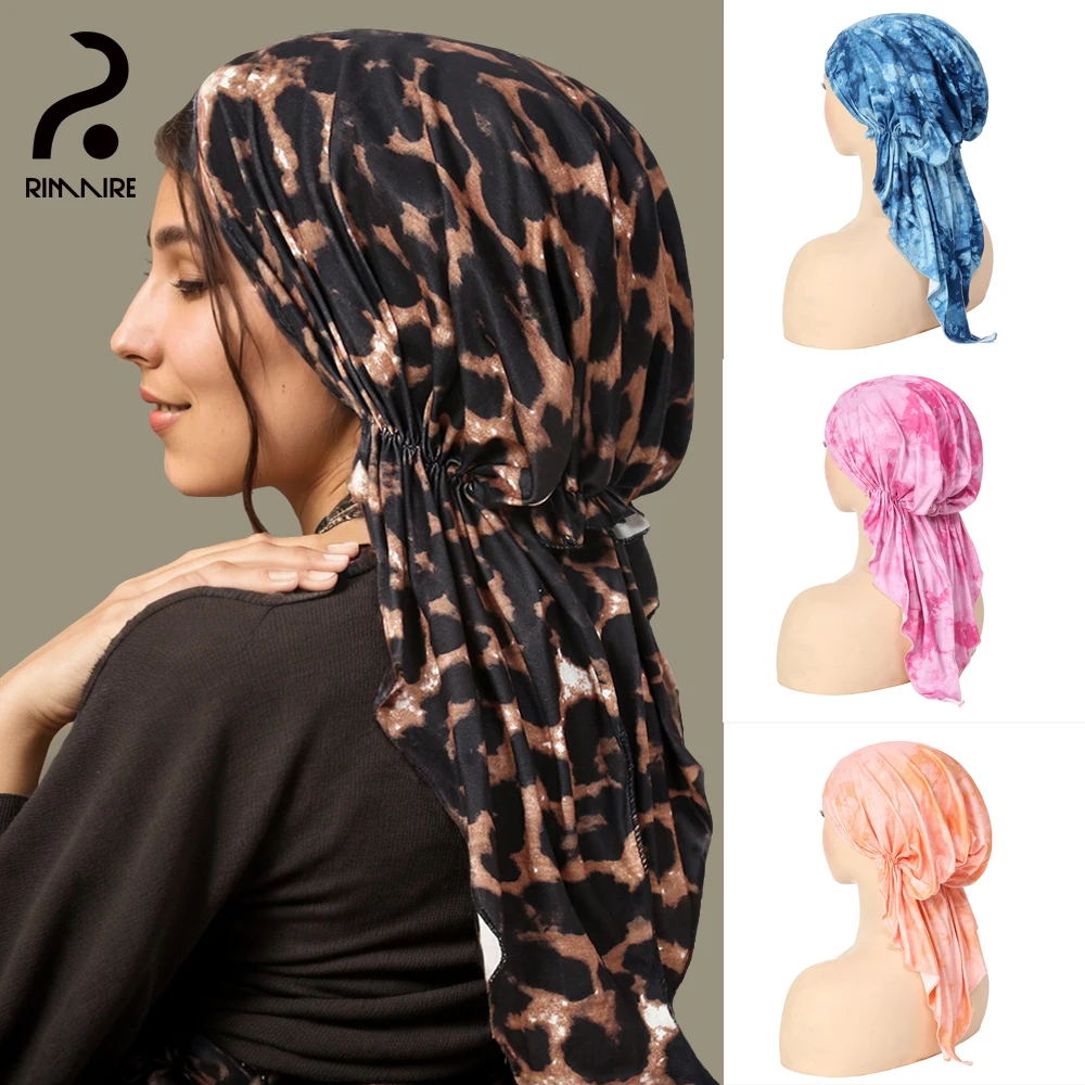 Leopard Print Muslim Hijab Hats Fashion Soft Inner Caps High Quality Turban Ladies Stretch Undercap Thin Headband Shawl RIMAIRE