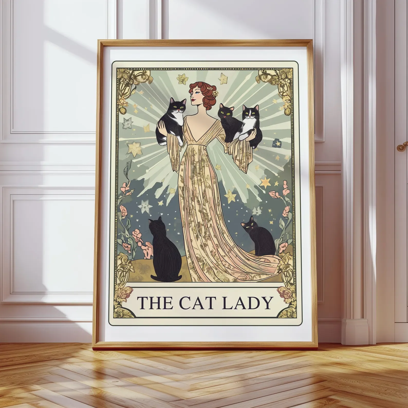 The Cat Lady Tarot Print, Art Nouveau Cat Lovers Wall Art, Vintage Cat Poster, Cat Mom Gift, Unique Print, Apartment Decor image 6