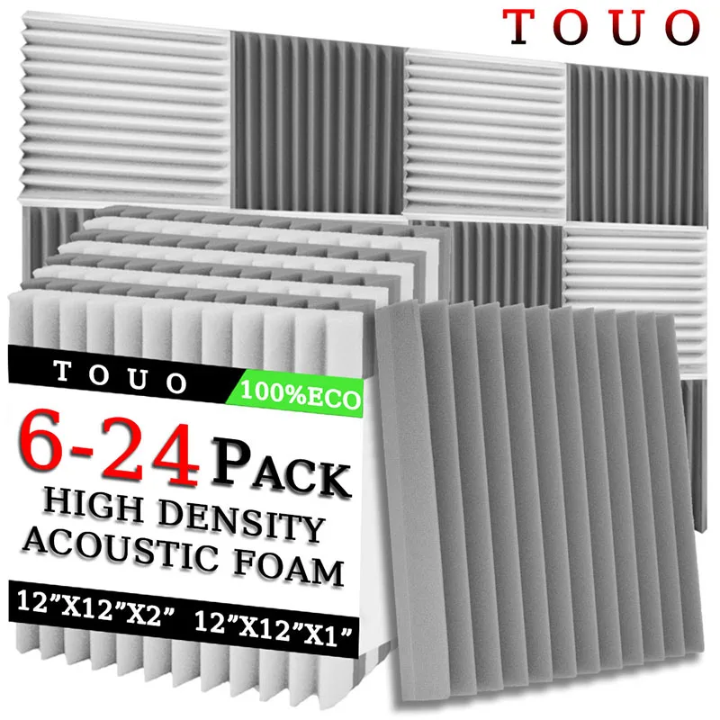 

TOUO 6/12/24 Pcs Acoustic Foam Home Studio Noise Insulation Foams Wall Soundproofing Acoustic Treatment Drum Room Sealing Strip