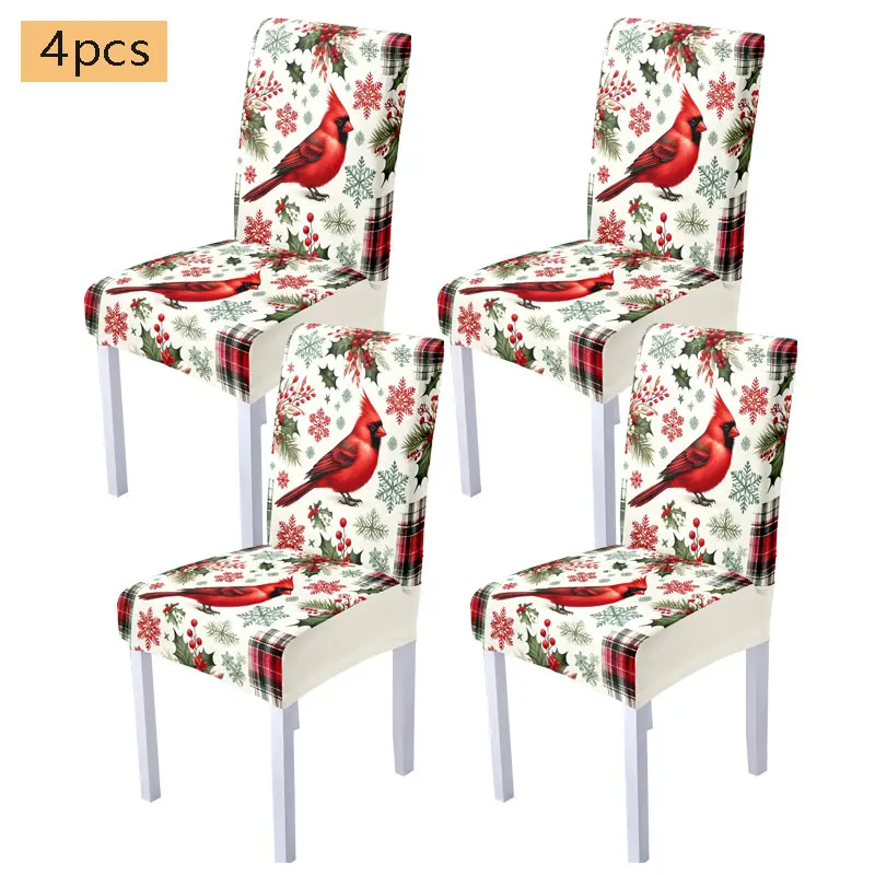 

4/6 шт., рождественские украшения, чехол на стул, снежинка и птица с принтом, эластичный молочный шелковый чехол на стул, можно стирать в машине, домашний декор