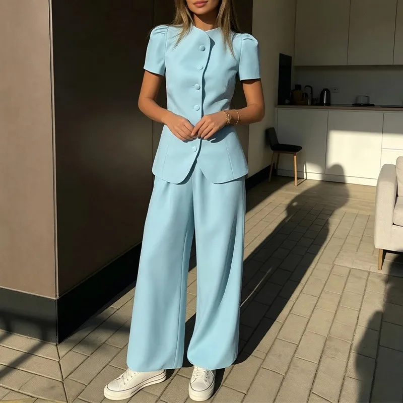 

Women's Elegant Solid Color Three Quarter Sleeve Blouse Two Piece Set Woman Matching Sets Women's Suits Wrinkle Resistant