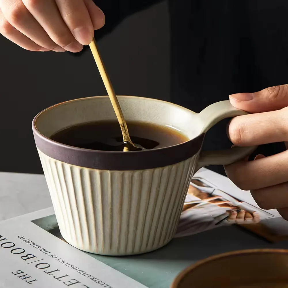 Japanese Style Handmade Ceramic Cappuccino Coffee Mug Vintage Milk Afternoon Tea Cup Rustic Coarse Pottery Breakfast Mug