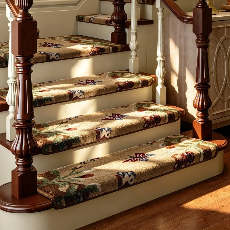 American Light Luxury High-end Stair Mat Glue-free Self-adhesive Indoor Solid Wood Steps Anti-skid Step Mat Home