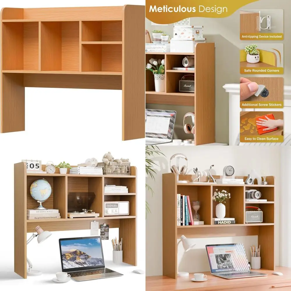 

4-Tier Wood Storage Hutch for Bookshelf and Desk, Multipurpose Organizer for Home Office or Dorm, Natural