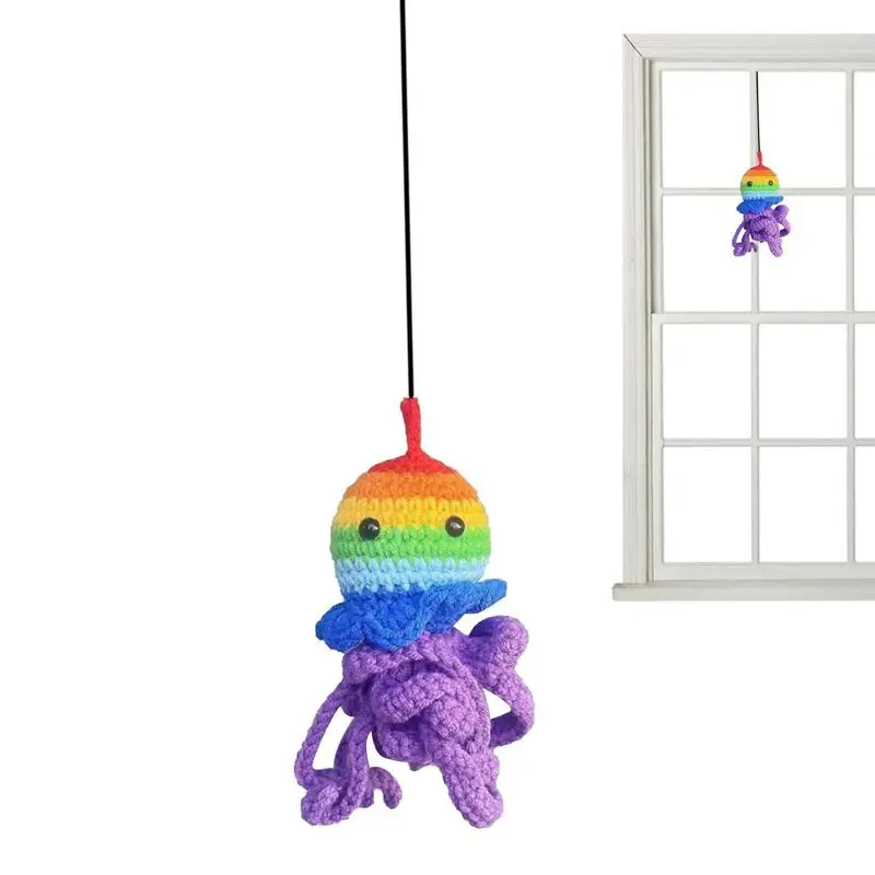 

НОВЫЙ милый осьминог, вязаный крючком автомобильный кулон, подвески, вязаный крючком декор для автомобиля, автомобильный орнамент, подвески для зеркала заднего вида, аксессуары
