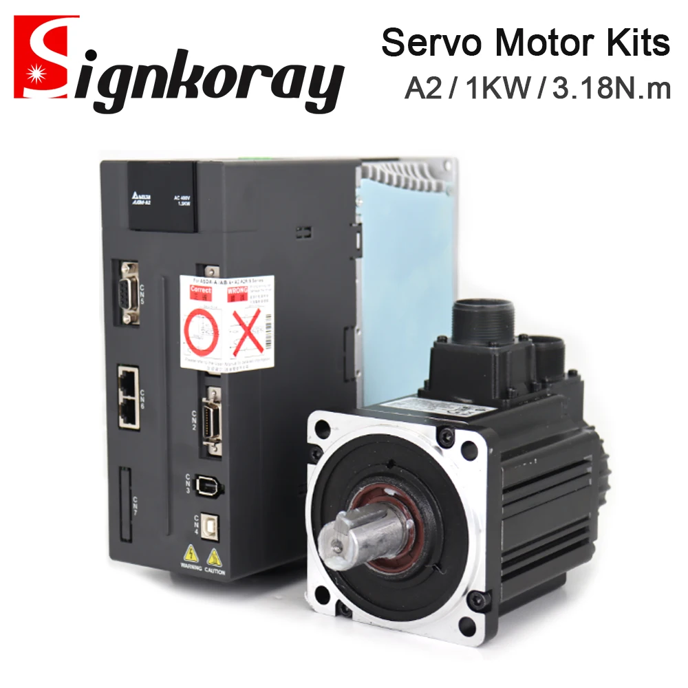 

SignkoRay 1KW Delta Servo Motor Kit ASD-A2-1543-M + ECMA-J11010RS 400V 3000rpm 3.18N.m 4.15A