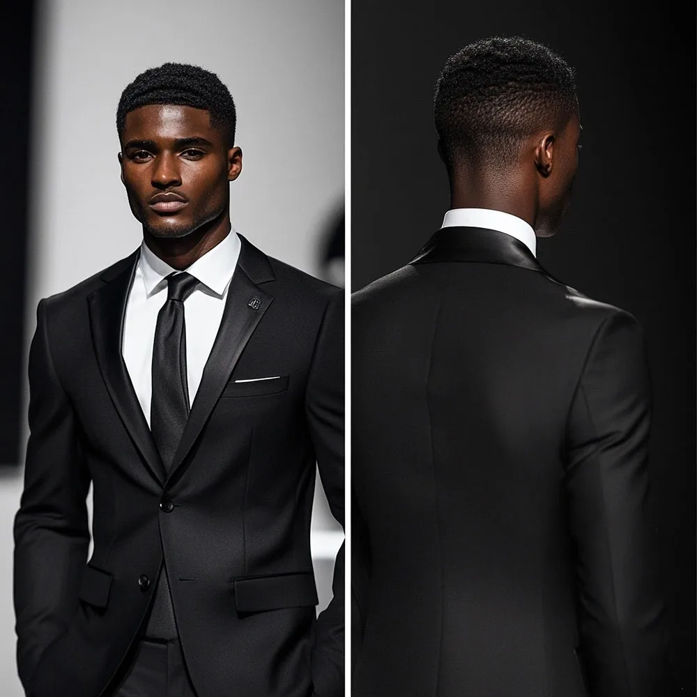 Slim Fit Black Men's Suits 2 Piece Jacket Pants Outfits Formal Single Breasted Notch Lapel Blazer Wedding Male Clothing