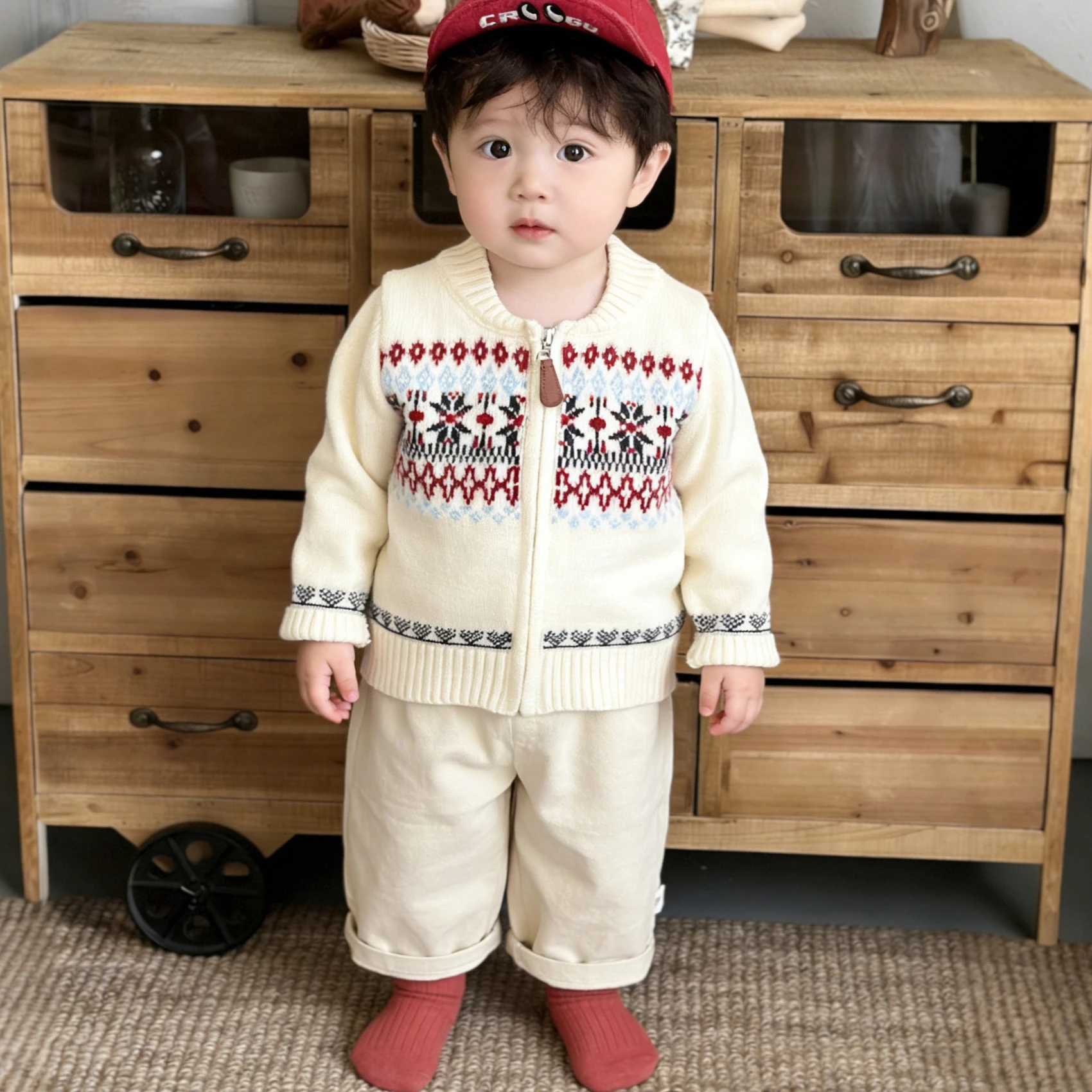 Boys Sweater 2026 Spring and Autumn New Childrens Clothing Korean Style Baby Boys Fashionable Fair Island Knitted Cardigan