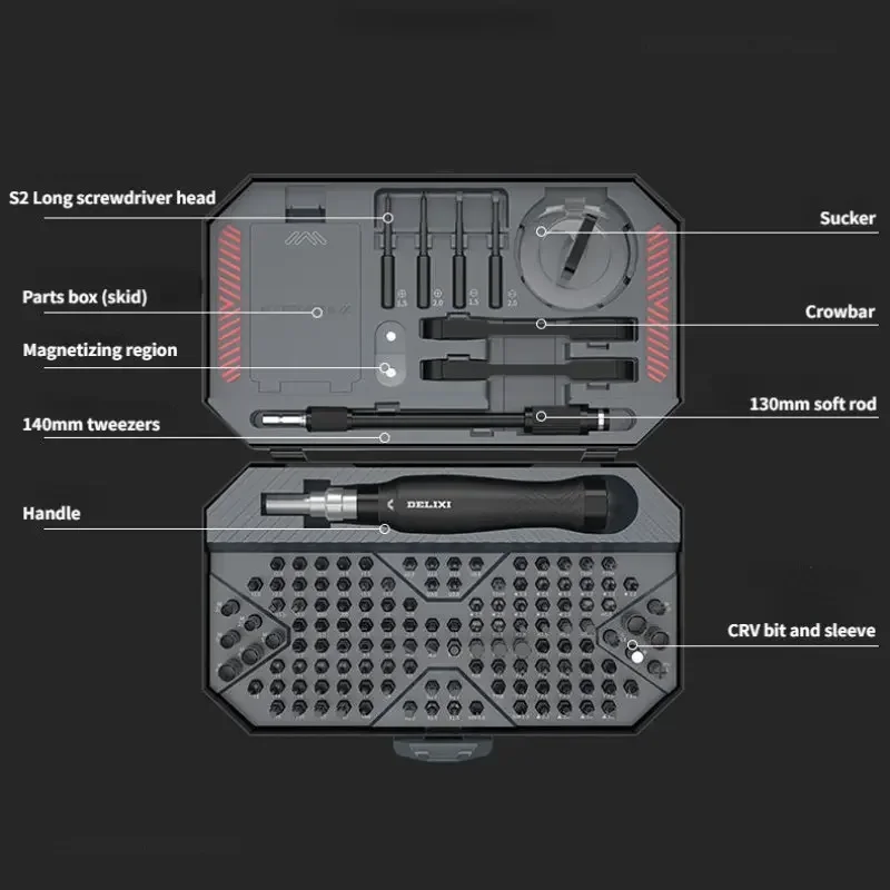 Imagem -05 - Xiaomi-delixi Conjunto de Chave de Fenda 145-em1 Bits Magnéticos de Precisão Chave de Fenda de Mão sem Fio Ferramenta de Reparo Doméstico Novo