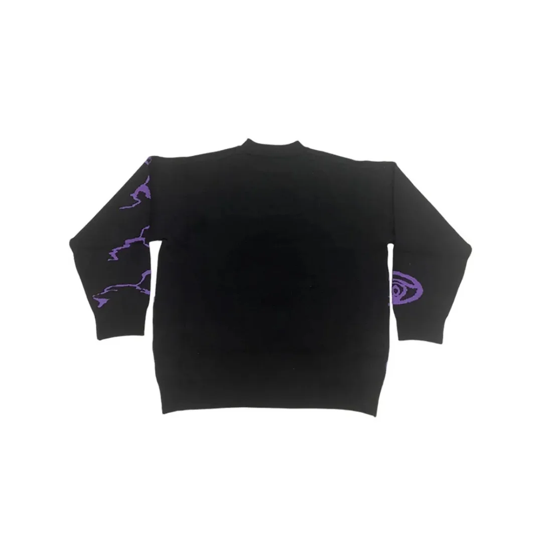 Anime Jacquard Oversized Pullover Knit Sweater Gothic Y2k Vintage American Style High Street Fashion for Fall And Winter