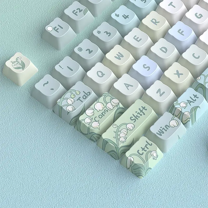 124 Key Lily of The Valley Keys Cute Keycaps PBT MOA Profile Keycap for ANSI Mechanical Keyboard Made68 Mad68 Wooting 60