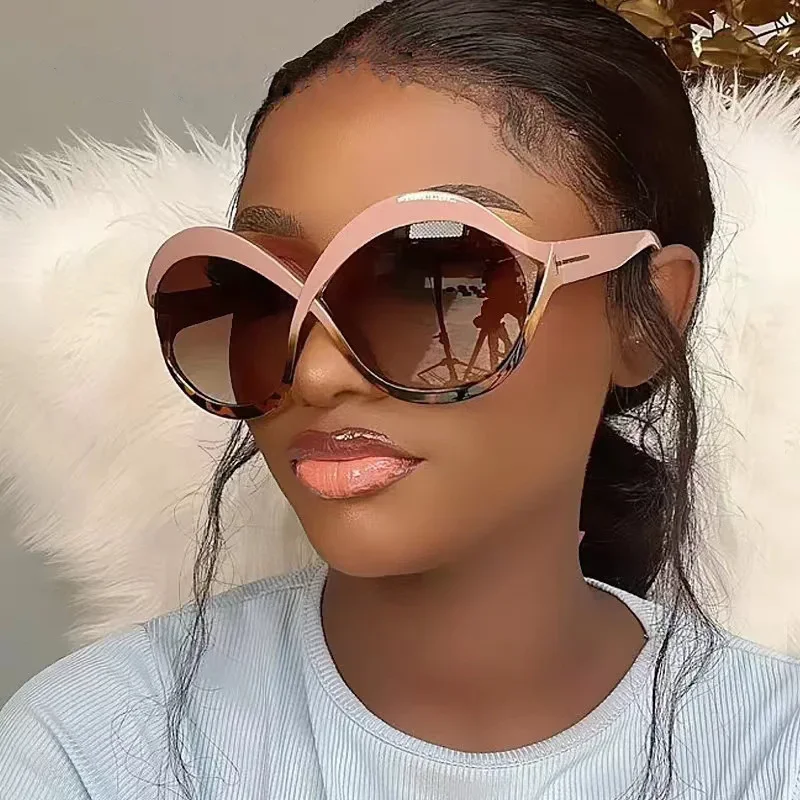 New oversized frame T sunglasses ins sun protection sunglasses for women circular cross frame anti blue light glasses