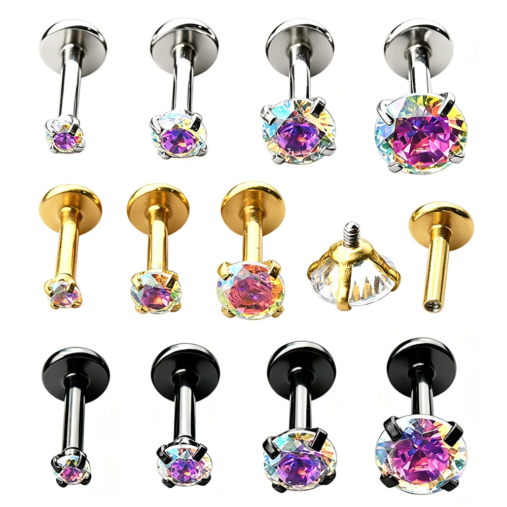 Starose-Kit de Piercing de labio Labret, Gema arcoíris, 2 ~ 5mm, Piercing de nariz, tachuelas de hélice, pendientes de Tragus, Piercing de Oreja, 4 Uds.