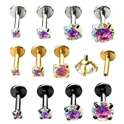 Starose 4pcs 2~5mm Rainbow Gem Nose Ring Labret Lip Piercing Kit Nostril Piercing Helix Studs Tragus Earrings Ear Piercing Oreja