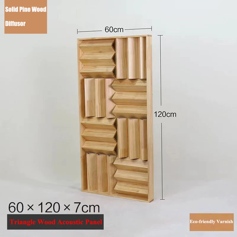 2 buah/kotak ukuran besar 120x60cm kayu segitiga Diffuser akustik ramah lingkungan panel kayu pinus untuk pengurangan gema, kontrol suara