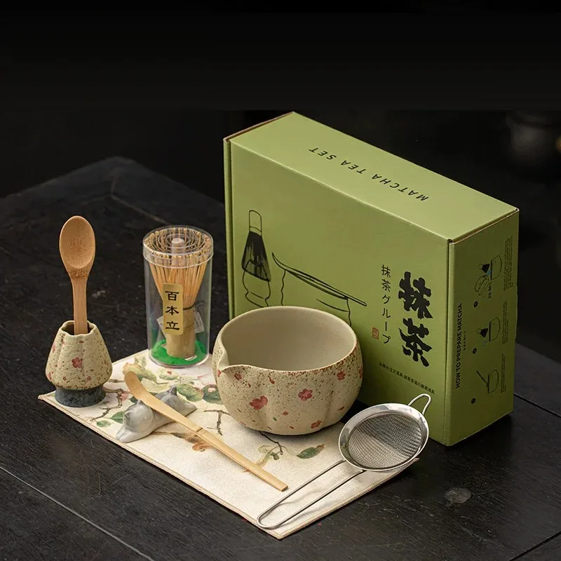 8PCS Japanese Flint red Matcha Making Set Bamboo Matcha Brush Exquisite Matcha Bowl Box with Whisk Sumptuous Tea Tools Gifts view 3