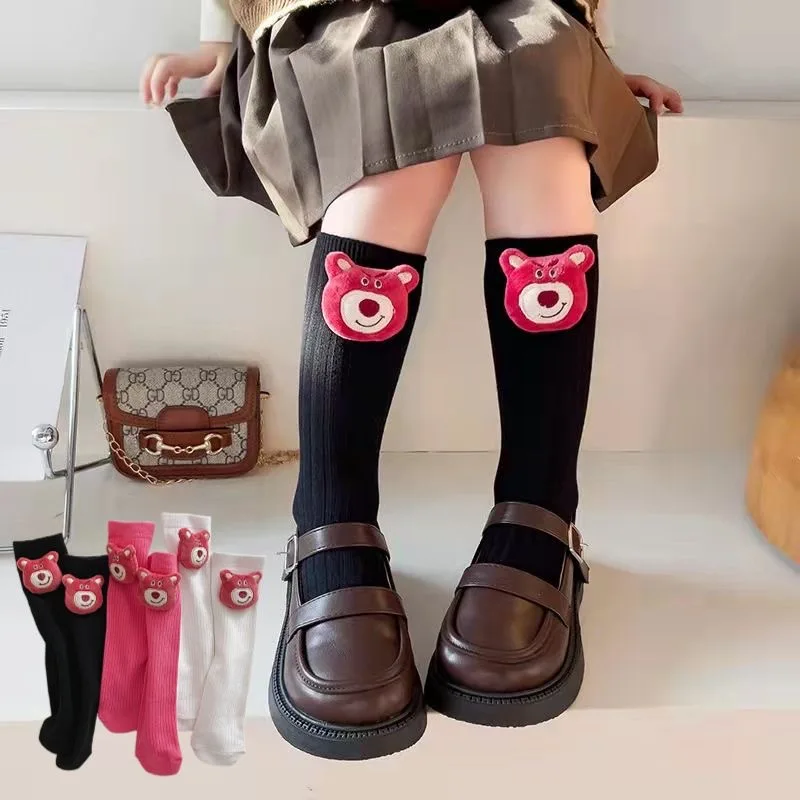 

Kawaii Disney Lotso Girls' Mid calf Socks Cute Mid calf Socks Anti odor Solid Color Double Needle Doll Socks Little Girl Gift