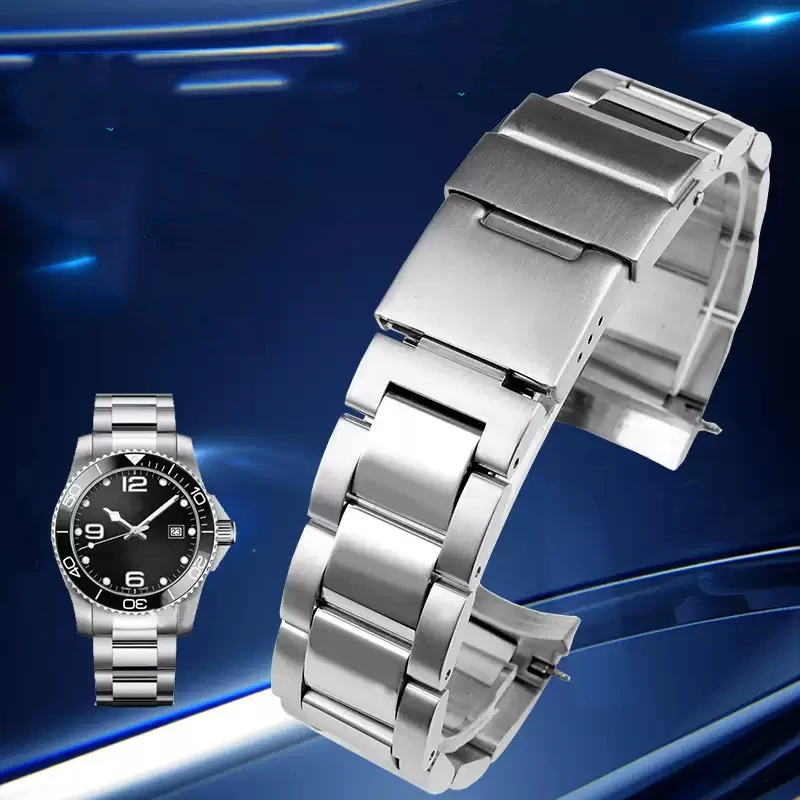 

Solid fine steel arc mouth watch band For Longines kangkas steel strap L3.642.4 L3.781.4 series men's wristband bracelet 21mm