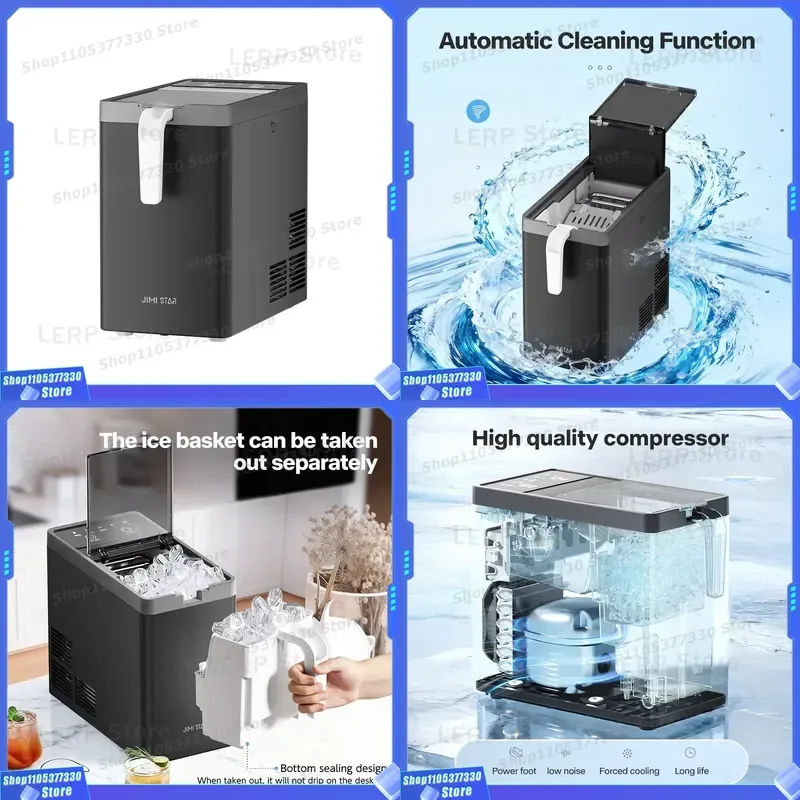 Electric Portable Ice Maker 10kg/day Ice Cube Output 6 Bullets 6-8 Mins Production with Bottled Water Feature for