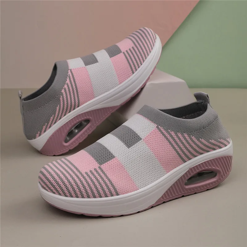 طراز جديد من الأحذية الرياضية النسائية غير الرسمية، أحذية مفلكنة مبطنة بالهواء لزيادة الارتفاع، قابلة للتنفس، مقاس كبير جدًا 44 #5
