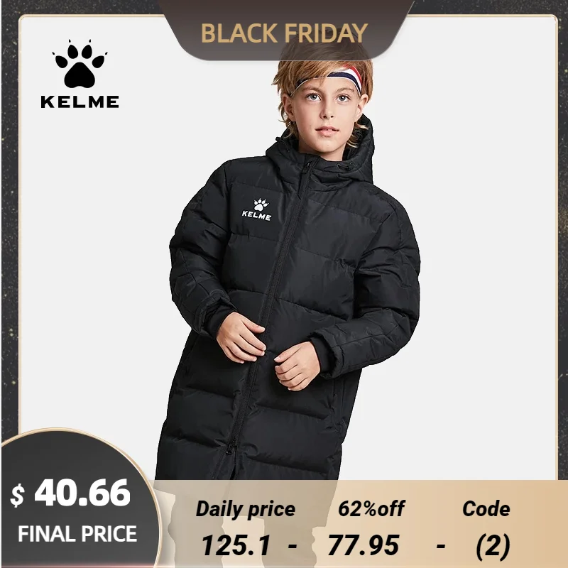 KELME Kid Winter Jacket Long Solid Sports Training Coat Child Overcoat Outrwear Warm Cotton Padded Winter Coat Boys Girl 3883406