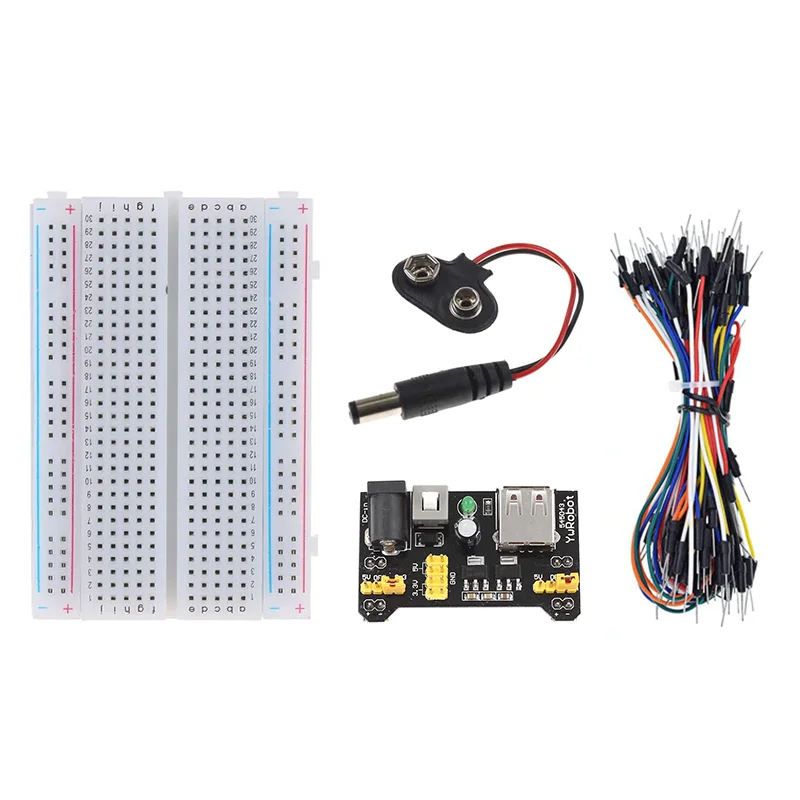 MB102 Breadboard Power Supply Module + MB-102 830/400 Points Solderless Breadboard Kit with 65 Flexible Jumper Wires 3.3V/5V