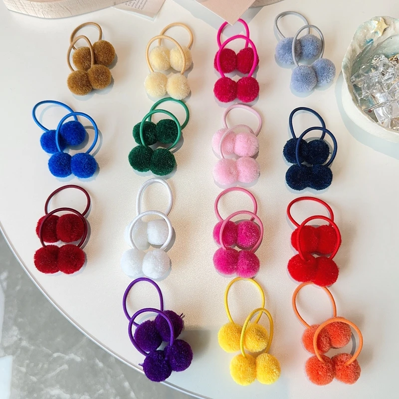 10Pcs/Set Solid Double Plush Ball Elastic Hair Bands For Kids Girls Hair Ropes Ties Ponytail Headwear Hair Accessories Gift