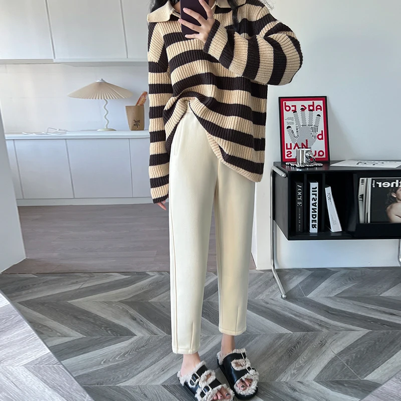 

Зимние брюки-морковки Harlan, женские брюки 2022, новые флисовые бабушкины брюки, маленькие брюки, женские осенне-зимние бежевые брюки