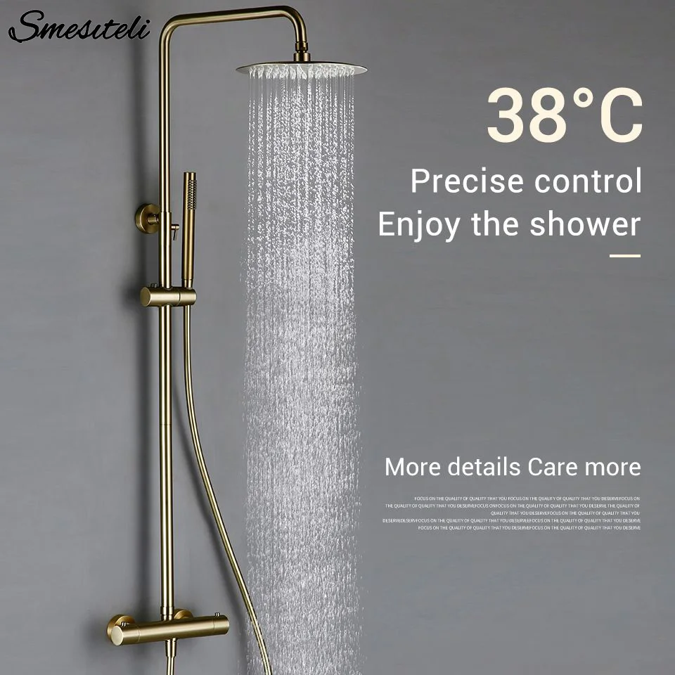 Shower System With Thermostatic Shower Faucet Thermostat Bathroom Mixer Tap Rain Head Wall-Mount Handheld Sprayer