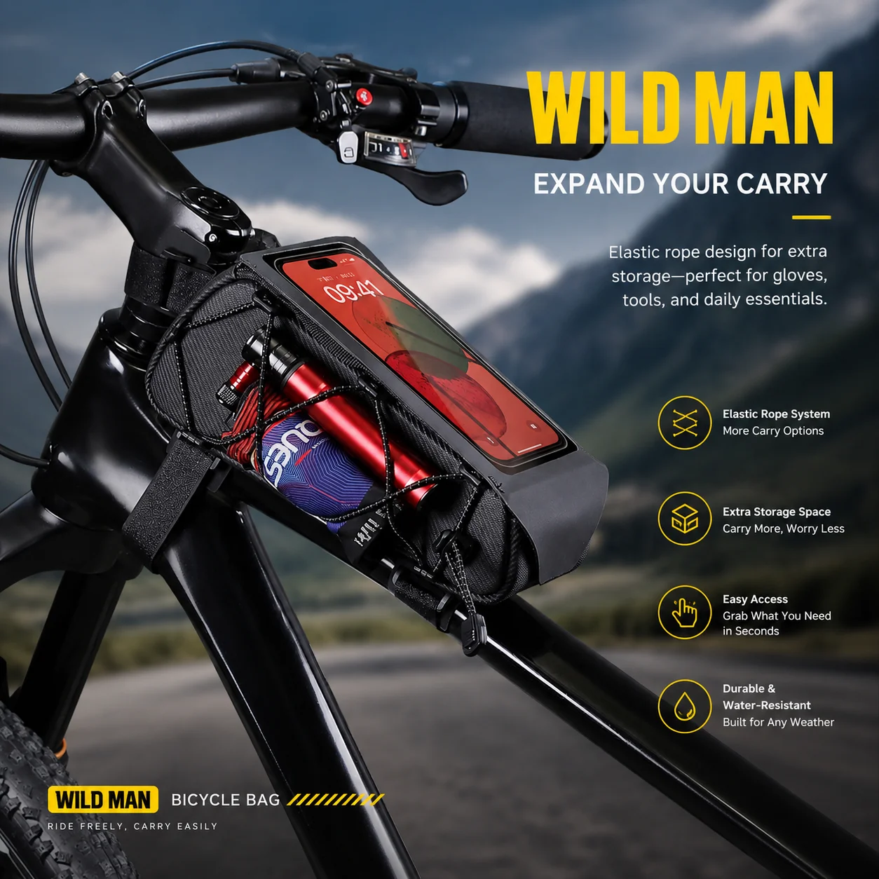 

WILD MAN GX100 Bike Top Tube Bag Touch Screen Phone Holder EVA Hard Shell Cycling Frame Pouch for MTB Road Bike