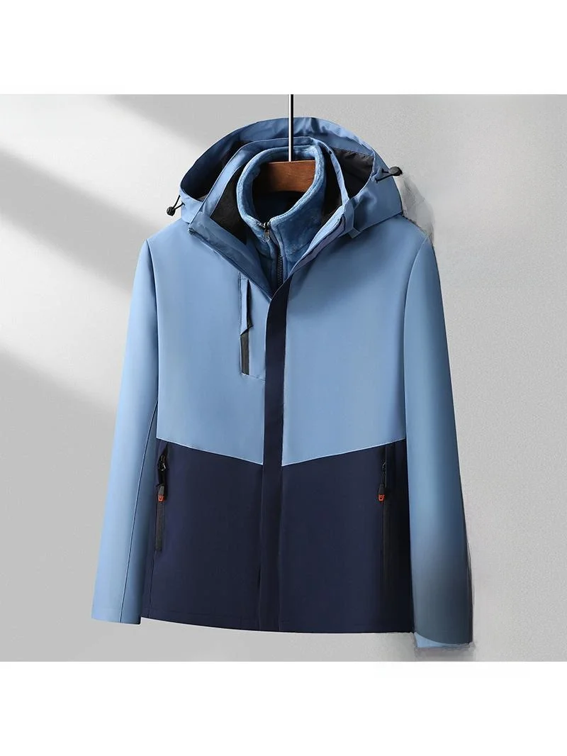 

Outdoor Windproof Fce Lined Tee-in-One Thiened Winter Skiing Clothes Men's Jaet Removable Hat Polyester Fiber