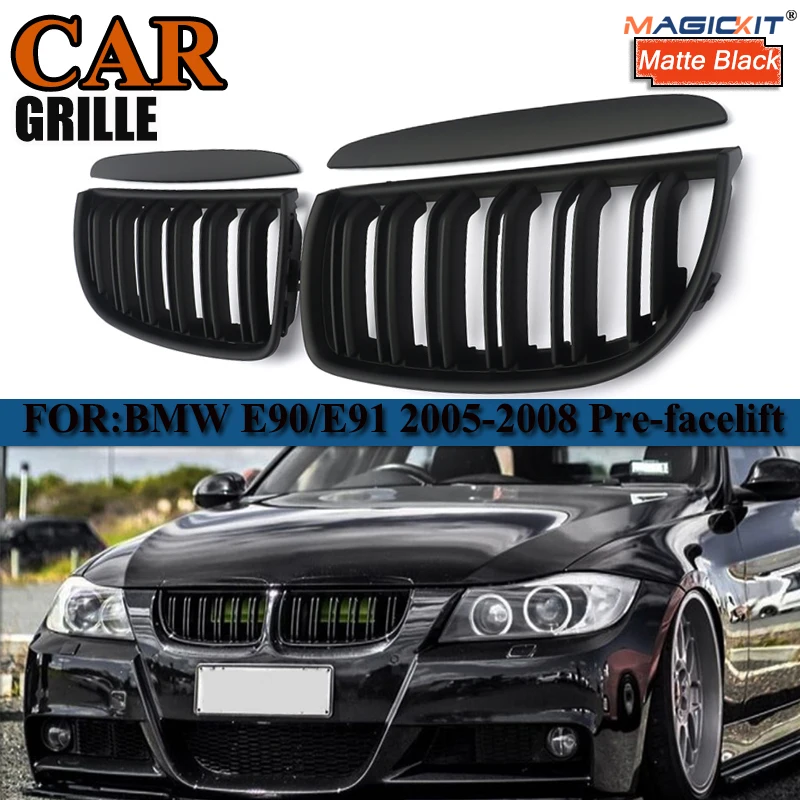 

1 Pair Double Line For BMW 3 Series E90 E91 Front Kidney Grille ABS Matte Black Facelift Bumper Replacement Grills