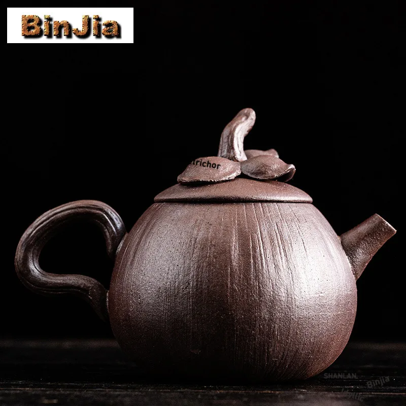 

180ml Creative Persimmon Coarse Pottery Teapot Retro Tea Infuser Pot Tea Soaking Kettle with Filter Tea Items Accessories Craft